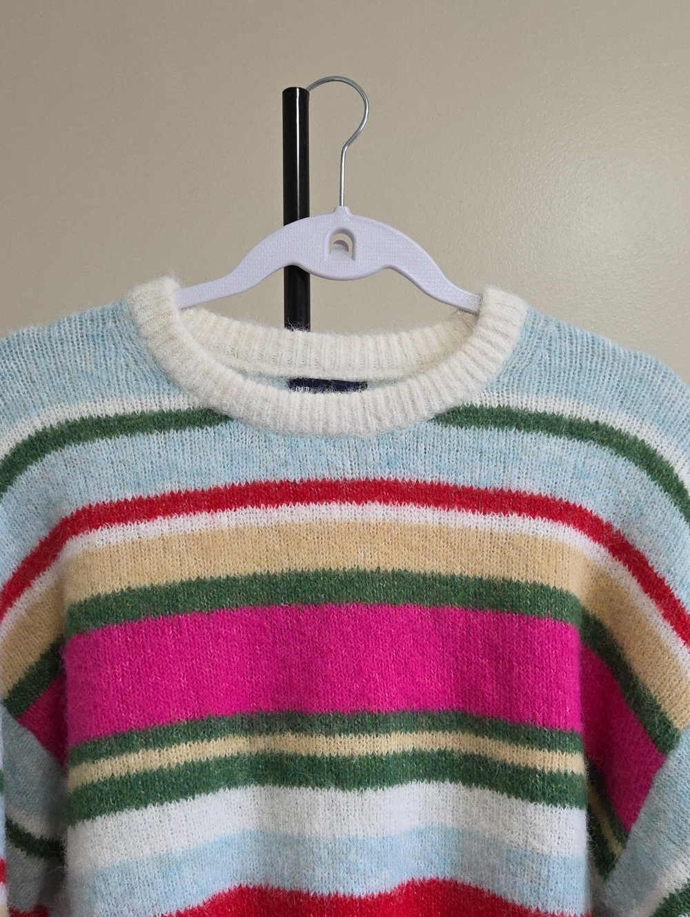 GAP Multicolor Striped Crewneck Sweater Pink Green Cozy Preppy Knit - Picture 5 of 12